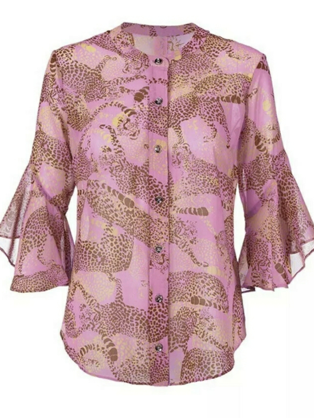 Cabi Minx Blouse #5711 Lilac Leopard Pink Purple Button Down Medium Resortwear